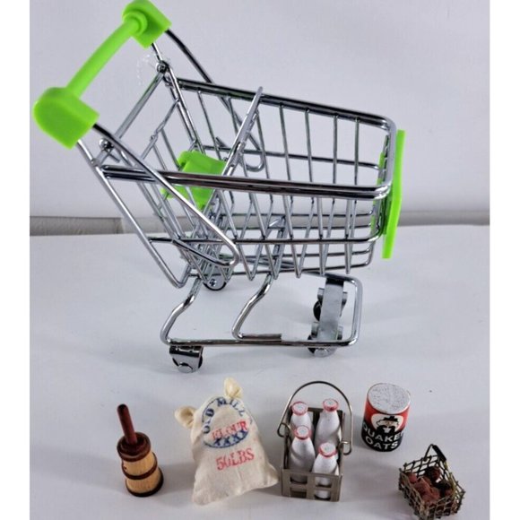 Dollhouse Grocery Cart Buggy W Food Milk Oatmeal Apples Flour Butter Churn - Picture 1 of 5